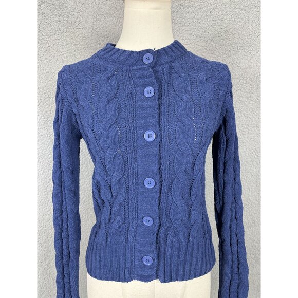Hippie Rose Sweaters - Hippie Rose  Junior Cable Knit Button-Up Cardigan Sweater Deep Cobalt  XS NWT's
